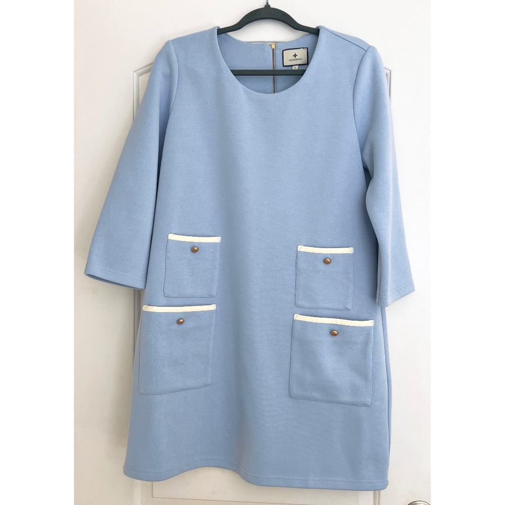 Tuckernuck Women’s Francoise Dress, Light Blue, L, 3/4 sleeves